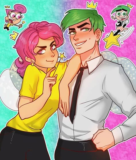 Wanda Cosmo Cosmo Aesthetic, Wanda And Cosmo, Cosmo Fairly Odd Parents, Cartoon Characters As Humans, Timmy Turner, Cosmo And Wanda, Fairly Oddparents, The Fairly Oddparents, Fairly Odd Parents