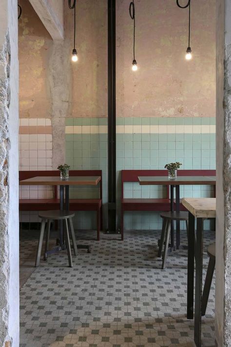 Cafe Floor Tiles, Kopitiam Interior Design, Kopitiam Design, Cafe Tiles, Tile Restaurant, Mint Tiles, Petaling Street, Interior Design Restaurant, Coworking Space Design