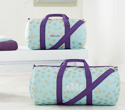 Mackenzie Aqua Glitter Dot Duffle Bag | Pottery Barn Kids Gifts For Families, Xmas Shopping, Packing Bags, Pb Kids, Gifts Baby, Christmas 2016, Baby Registry, Baby Furniture, Kids Bedding