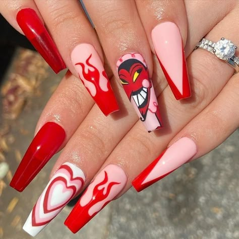 Scary Nails, Girls Nail Designs, Halloween Acrylic Nails, Almond Nails Designs, Girls Nails, Fire Nails, Pretty Acrylic Nails, Dope Nails, Valentine's Day Nails