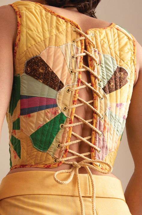 Patchwork Corset, Organic Clothes, Organic Clothing, Post Apocalyptic, Cotton Quilts, Quilt Cover, Custard, Gold Metal, Bodice