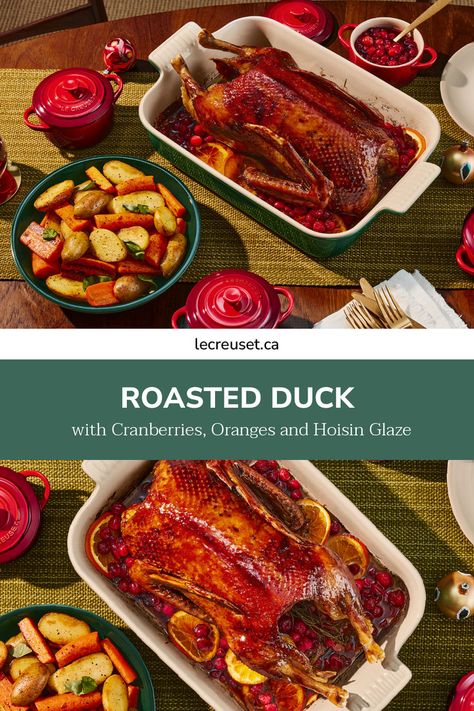 Celebrate the joy of holiday cooking and make this season the most memorable one yet with this Roasted Duck with Cranberries, Oranges and Hoisin Glaze recipe. Holiday Duck Recipes, Duck A La Orange Recipe, Roast Duck Recipes Christmas, Orange Duck Recipe, Christmas Duck Recipes, Whole Duck Recipes, Roasted Duck Recipes, Orange Duck, Roasted Duck