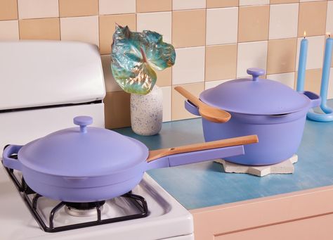 Colorful Pots And Pans, Our Place Always Pan, Purple Kitchen Accessories, Always Pan, Purple Kitchen, Wooden Spatula, Aura Colors, Our Place, Diy Crafts For Home Decor