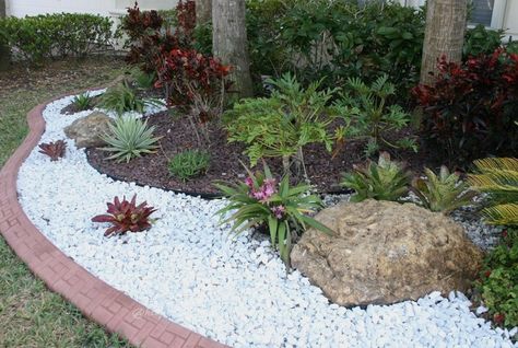 Southeast Florida Garden Evolvement: Front Garden -- Finished! Landscaping Stones, White Gravel, Stepping Stone Paths, Pebble Garden, Gravel Landscaping, Decorative Gravel, Stone Landscaping, Garden Ideas Cheap, Video Garden