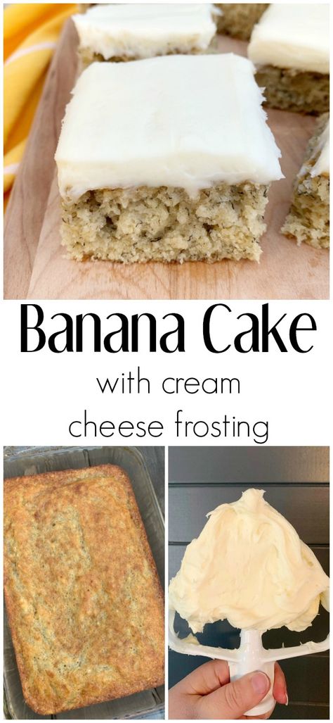 Banana Brownies With Cream Cheese Frosting, Gluten Free Banana Cake With Cream Cheese Frosting, Banana Nut Sheet Cake, 9x13 Banana Cake, Banana Cake With Cream Cheese Frosting Easy, Banana Squares Recipes, Cream Cheese Icing For Banana Bread, Cream Cheese Frosting For Banana Cake, Banana Sheet Cake With Cream Cheese