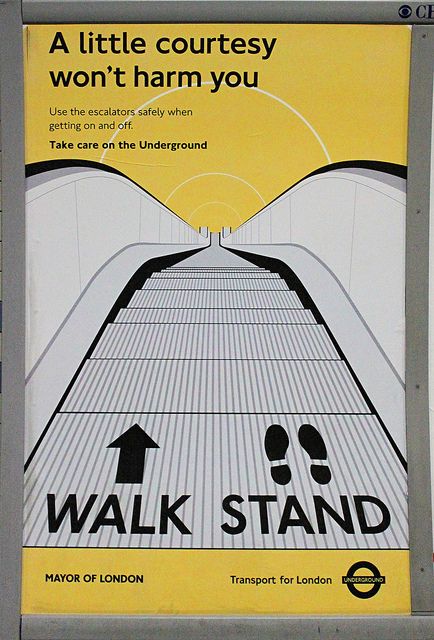 London Underground safety poster. PASS ON THE LEFT!!!!!! If you pass on the right, you're an ignorant stupid moron! Subway Poster, Posting Ideas, Safety Poster, London Travel Poster, Train Posters, London Tube, Transportation Poster, Advertising Posters, Underground Art