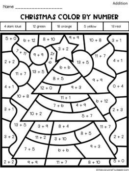 Color by Number Addition (Christmas) by The Cozy Crafty Classroom Christmas Centers First Grade, Addition Color By Number, Coloring Station, Color By Number Addition, Christmas Color By Number, Christmas Math Worksheets, Fun Math Worksheets, Christmas Addition, Christmas Worksheets