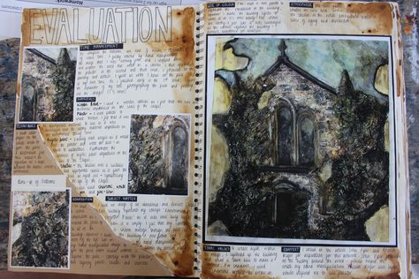 AL2 Fine Art A3 Cream Sketchbook Evaluation of Outcome Component 1 Environment Thomas Rotherham College 2017 Gcse Art Evaluation Page, Decay Art, Advanced Higher Art, Small Art Studio, Sketchbook Layout, Textiles Sketchbook, Art Alevel, A Level Art Sketchbook, Gcse Art Sketchbook