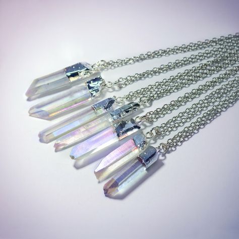 Angel Aura Quartz necklace Angel Aura Quartz Necklaces, Aura Healing, Titanium Aura Quartz, Pastel Boho, Jewellery Board, Rainbow Aura Quartz, Titanium Quartz, Crystals Jewelry, Rainbow Aura