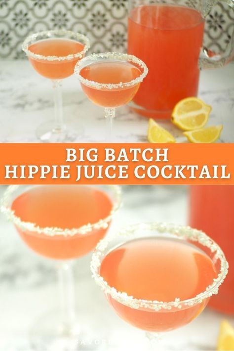 This delicious summer cocktail is made with lemonade and watermelon vodka to make the summer's best big-batch cocktail for parties and gatherings. | Hippie Juice Cocktail | Cocktail Recipes | Party Cocktails Disco Alcohol Drinks, Big Batch Drinks For Parties, Big Batch Martini Recipe, Disco Party Cocktails, Disco Party Drink Ideas, Specialty Drinks For Party, Party Cocktails Big Batch Easy, Big Batch Vodka Cocktails, Big Batch Cocktails Summer Easy