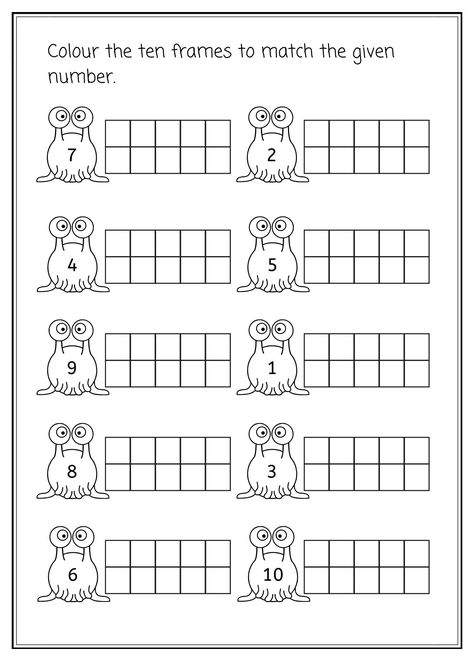 Ten Frames Kindergarten, Math Examples, Number Worksheets Kindergarten, Fun Math Worksheets, Base 10 Blocks, Printable Frames, Family Tree Project, Math Journal, Worksheets Kindergarten