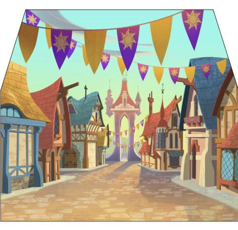 Cartoon Castle Background, Medieval Village Illustration, Tangled Village, Cartoon Village, Culture Illustration, Cartoon Town, Castle Cartoon, Village Drawing, Tangled Movie