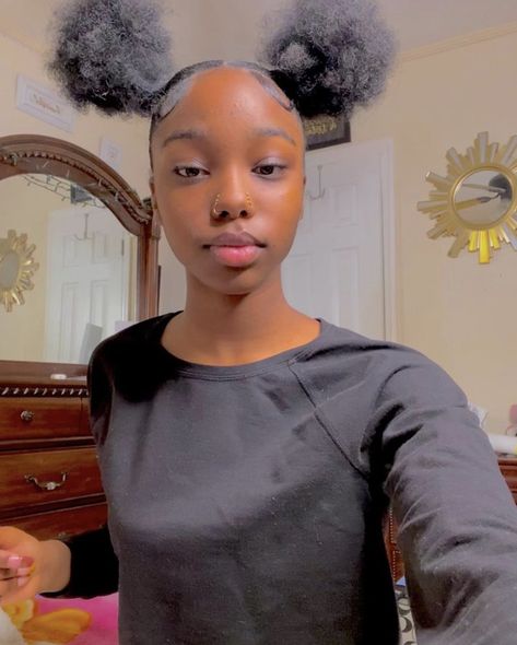 Natural Hairstyles For Black Women Two Puffs, Natural Slicked Hairstyles For Black Women, Hairstyles In Two Puffs, Space Puffs Natural Hair, Two High Buns Natural Hair, Real Hair Hairstyles Black Women Natural, 2 Top Knot Buns, Two Puffs Hairstyles, Cute Puff Hairstyles