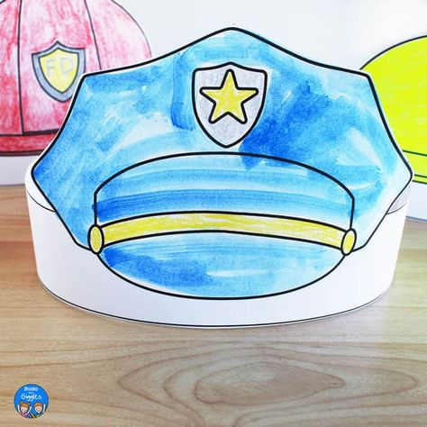 Grab these free printable community helper hats and get suggestions on ways to use them in the classroom or at home. Police Badge Printable, Uniform Crafts For Preschool, Police Hat Template Free Printable, Community Helpers Worksheets Preschool Free Printables, Community Helpers Hats, Community Helper Hats, Fireman Hat Template Free Printable, Community Helpers Hats Printables Free, Police Hat Craft