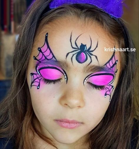 Girls Halloween Makeup Kids, Kids Easy Face Painting Ideas, Halloween Face Paint Designs For Kids, Scary Kids Face Paint, Kid Friendly Halloween Makeup, Pretty Halloween Face Paint, Face Painting Halloween Easy, Simple Halloween Face Paint Ideas, Wednesday Addams Face Paint