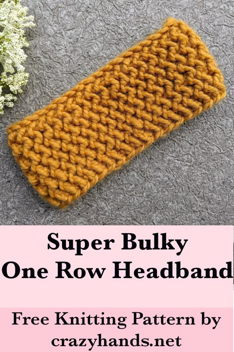 Stay warm and stylish with this super bulky one-row headband knitting pattern! Quick and easy to make, this cozy accessory is perfect for beginners or a last-minute gift. It adds a chic touch to your winter wardrobe while keeping you snug.  #knitheadband #knitearwarmer #knitheadbandpattern #knitearwarmerpattern #knittingpattern #knitpattern #knitting #knit #howtoknit Knit Headband Pattern Bulky Yarn, Ladies Knitted Headband Free Pattern, Chunky Knitted Headband Free Pattern, Bulky Knit Headband Pattern Free, Knitting Pattern For Headband, Knitted Headbands For Kids, Chunky Yarn Headband Crochet, Knit Headbands For Women Free Pattern, Chunky Yarn Headband