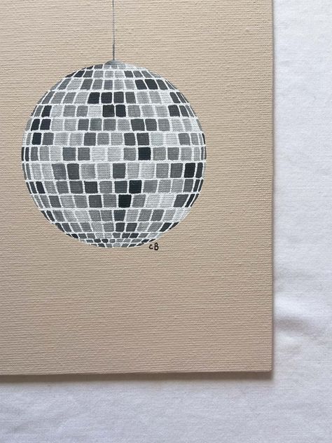 Paint Inspo Acrylic, Mirrorball Acrylic Painting, Pumpkin Painting Ideas Disco Ball, Disco Balls Painting, Simple Disco Ball Painting, Disco Ball Acrylic Painting, Disco Ball Pumpkin Painting, Disco Ball Paintings, Vintage Painting Ideas On Canvas