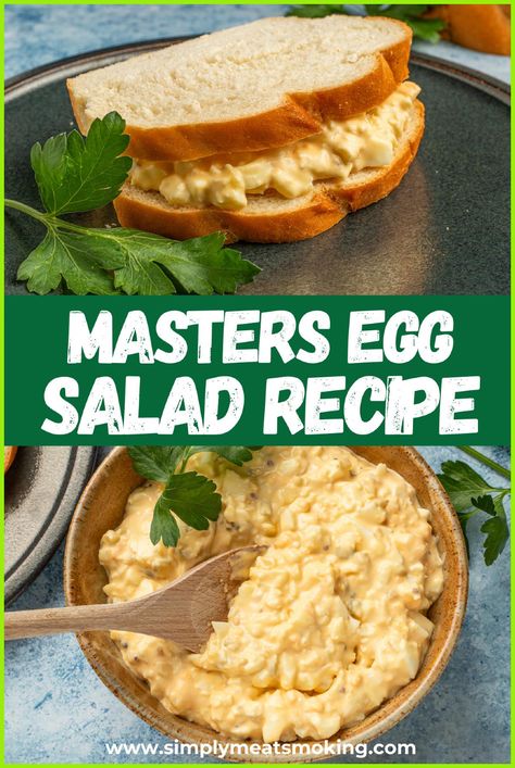 Bring the iconic Masters egg salad sandwich to your kitchen with this easy recipe. Loaded with mayo, mustard, dill pickles, paprika, and herbs, this classic sandwich is perfect for any golf fan or gathering. Enjoy the taste of Augusta National from home. Tap to see the recipe. Masters Egg Salad Sandwich Recipe, Masters Egg Salad Recipe, Egg Mayo Recipe, Masters Egg Salad, The Masters Tournament, Egg Salad Sandwich, Food For Special Event, Appetizer Sandwiches, Classic Sandwich