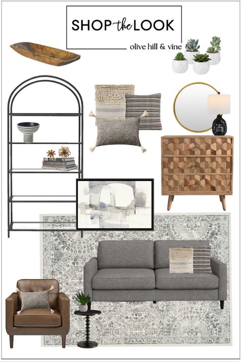 Shop this cozy mid-century modern living room. Mid Century Living Room Grey Couch, Mid Century Modern Living Room Gray Sofa, Mcm Living Room Grey Couch, Grey Mid Century Modern Living Room, Midcentury Modern Living Room Grey Couch, Mod Century Modern Living Room, Mod Century Modern Living Room Decor, Mid Century Industrial Living Room, Grey Modern Couch