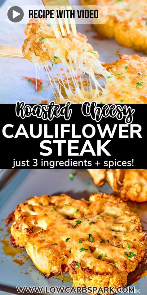 Learn how to make the best roasted cauliflower steaks, perfectly caramelized on the edges and topped with melty cheese. This easy recipe is ready in 30 minutes and makes a tasty side dish for any meal! Cauliflower Turkey Recipes, Cheesy Cauliflower Steaks Roasted, Different Ways To Cook Cauliflower, Airfryer Cauliflower Steaks, Broccoli Cauliflower Cheese Sauce, Crispy Cauliflower Steaks, Toasted Cauliflower Head, Califlower Recipes Airfry, Cauliflower Recipes Roasted