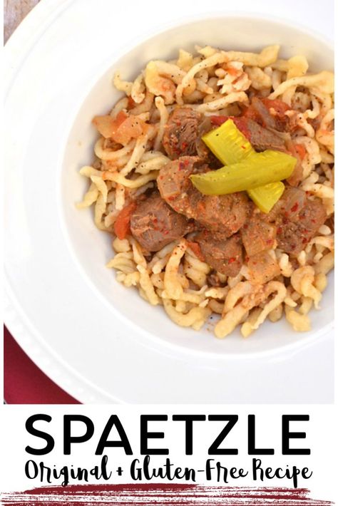 Spaetzle / Spätzle. A German noodle that is hearty, delicious & simple to make. Recipe for the original version & a gluten-free version. #spaetzle #spatzle #German #dumplings #noodles #homemadenoodles #comfortfood Gluten Free Spaetzle Recipe, Mama Noodles, German Noodles, German Dumplings, Spaetzle Recipe, Cold Weather Comfort Food, Cooking Mama, Dumplings Recipe, Homemade Noodles