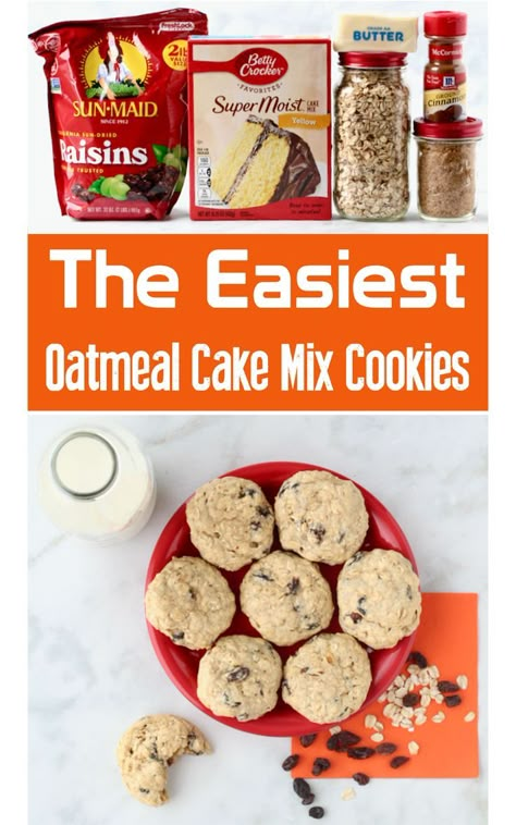 Oatmeal Cake Mix Cookies, Cake Mix Oatmeal Raisin Cookies, Oatmeal Raisin Cookies Soft, Raisin Cookies Soft, Cookies Soft And Chewy, Christmas Desert, Raisin Cake, Cake Box Cookies, Boxed Cake Mixes Recipes