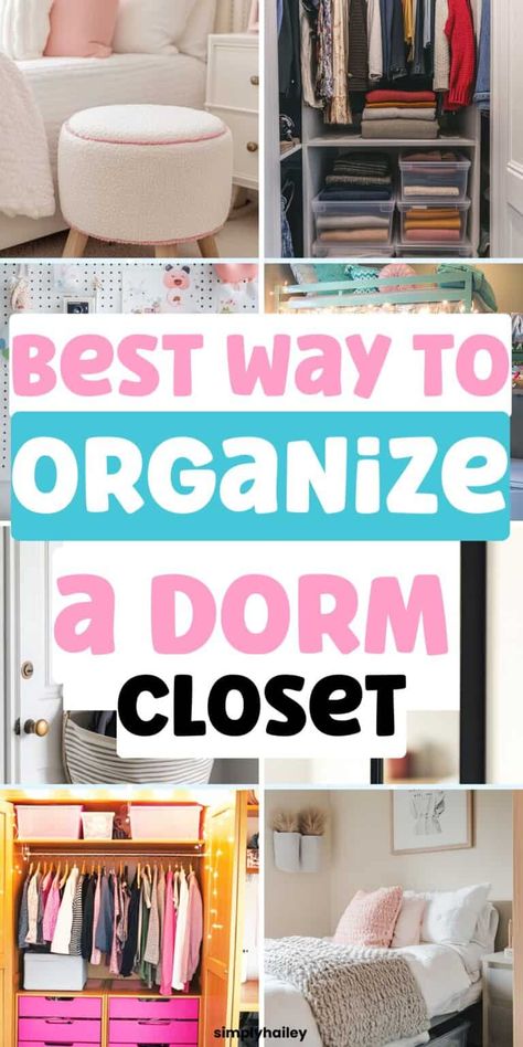 College Wardrobe Organization, College Dorm Closet, Dorm Closet Organization, Dorm Room Closet, Closet Organization Tips, My Own Space, Dorm Closet, Small Dorm, Clear Storage Bins