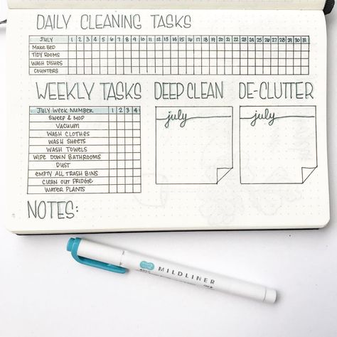 17 Bullet Journal Cleaning Spreads You'll Love!! Amazing cleaning tracker bujo ideas to try out in your bullet journal! cleaning tracker monthly spread ideas as well as weekly to keep a neat and tidy home! #bujo #bulletjournal #bujojunkies #spreadideas Bullet Journal Cleaning Tracker, Bullet Journal Cleaning Schedule, Cleaning Tracker, Tracker Ideas, Bullet Journal Ideas Templates, Creating A Bullet Journal, Bullet Journal Tracker, Bulletin Journal Ideas, Bullet Journal Notebook