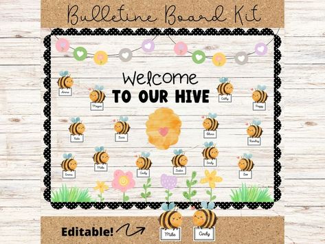 Welcome to Our Hive BEE Bulletin Board April May Classroom | Etsy Welcome To Our Hive Bulletin Board, Bee Bulletin Boards, Bee Classroom Decor, Welcome To Our Hive, Valentines Day Bulletin Board, Summer Bulletin Boards, Bee Themed Classroom, Bee Classroom, Spring Bulletin