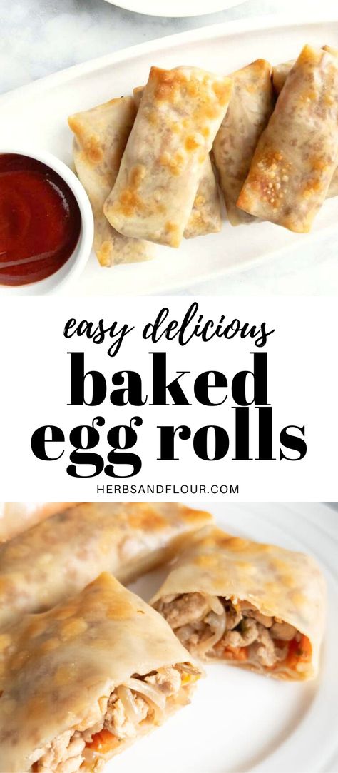 Baked Eggrolls Recipe Easy, Oven Baked Egg Rolls Recipes, Sheet Pan Baked Egg Rolls, Oven Egg Rolls, Baked Eggroll Recipes, Baked Egg Rolls Recipe, Oven Baked Egg Rolls, Eggroll Ideas, Baked Eggrolls