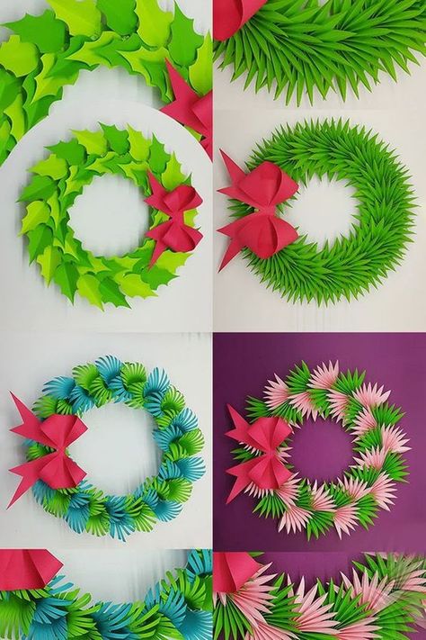 Amazing 4 Best Christmas Wreath Paper Craft. Christmas Wreath Making Instruction by Colors Paper. #Wreath #Christmas #PaperCraft Paper Wreath Diy Christmas, Paper Wreath Tutorial, Tissue Paper Wreaths, Paper Leaf Wreath, Valentine Craft Ideas, Paper Wreath Diy, Christmas Papercraft, Valentines Day Craft, Diy Christmas Paper