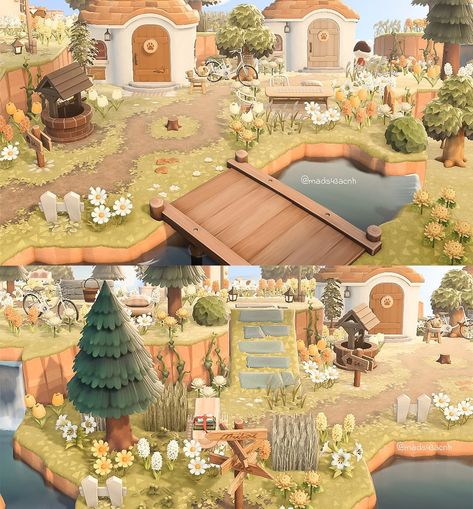 Animal Crossing Boho Island, Acnh Cottagecore Small Areas, Acnh Fairycore Villagers, Acnh Flowercore, Neighborhood Acnh, Cottagecore House Interior, Anch Ideas, Cottagecore Acnh, Cottagecore House