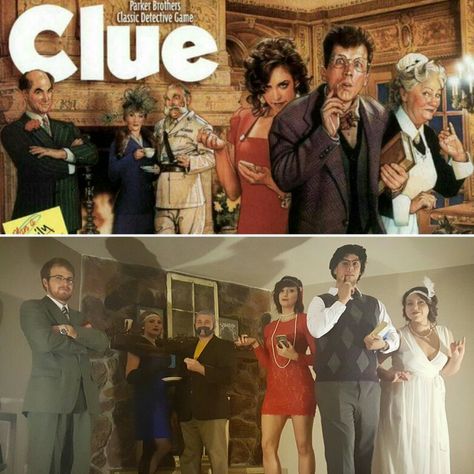 Group Costume with six people Clue Characters Clue Halloween Costume Group, Clue Game Halloween Costume, Cluedo Halloween Costumes, Clue Game Characters Costume Ideas, Clue Character Costumes Group Halloween, Detective Costume, Detective Game, Group Costumes, Family Costumes