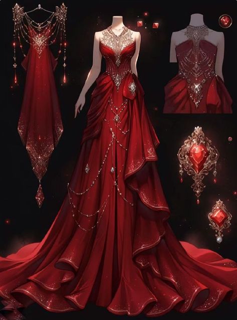 Aesthetic Red Dress, Otto Hightower, Red And Gold Dress, Visenya Targaryen, Magical Dress, Beautiful Long Dresses, Aesthetic Dress, Fantasy Dresses, Fashion Drawing Dresses