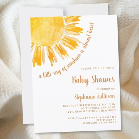 Budget Ray of Sunshine Boho Baby Shower Invitation Sonshine Baby Shower Theme, A Little Ray Of Sunshine Is On The Way, August Baby Shower Ideas, You Are My Sunshine Baby Shower Ideas, Sun Themed Baby Shower Ideas, Yellow Baby Shower Ideas, Sunshine Baby Shower Invitations, Gender Neutral Invitations, Boho Sunshine