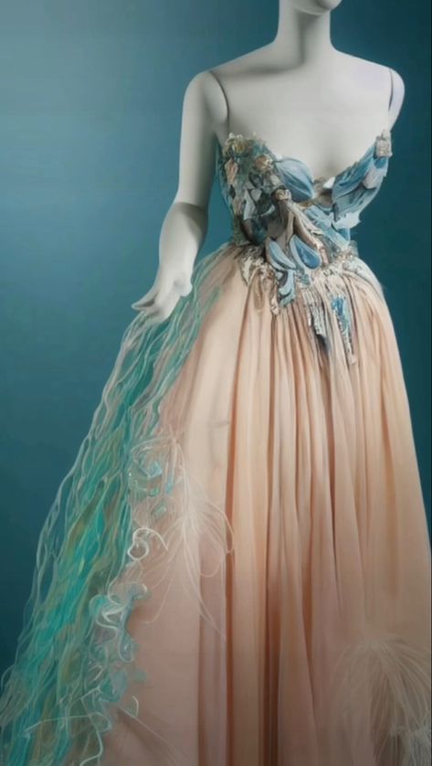 Summer Court Fashion Acotar, Summer Court Acotar Outfits, Summer Court Outfit, Feyre Summer Court Dress, Spring Court Fashion, Sea Inspired Dress, Water Themed Dress, Summer Court Aesthetic, Witch Dress Medieval