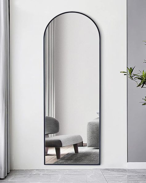 Full Length Arch Mirror In Bedroom, Big Size Mirror Bedrooms, Black Arched Full Length Mirror, Long Mirror Black, Bedroom Full Mirror Ideas, Floor Length Arched Mirror, Wall Mounted Mirror Living Room, Full Length Wall Mirror In Bedroom, Bedroom Mirrors Full Length