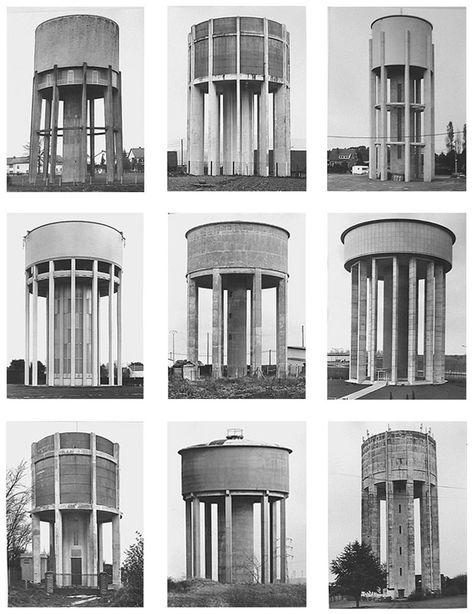 Bernd and Hilla Becher - Watertowers (Temple) - Sonnabend Gallery Hilla Becher, Brutalism Architecture, Water Towers, Industrial Architecture, Industrial Photography, Brutalist Architecture, Industrial Buildings, Reggio Emilia, Water Tower