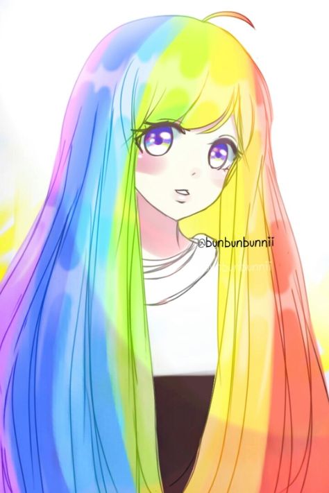 Rainbow Anime, Eyes Sketch, Lips Drawing, Girl Rainbow, Drawing Digital, Rainbow Kids, Anime Hair, Color Pencil Drawing