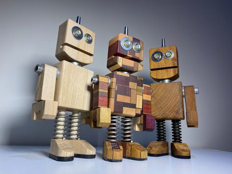 Diy Wooden Robot, Robot Wood, Wood Robots, Wooden Robots, Wood Robot, Wooden Robot, Recycled Robot, Wooden Puppet, Wooden Toy Cars