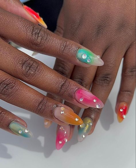 Blooming Gel Nail Art Designs, Pride Nail Ideas, Airbrush Nail Designs, Pride Nails Designs, Airbrushed Nails, Blooming Gel Nails, Blooming Gel Nail Art, Nessa Nails, Pride Nail