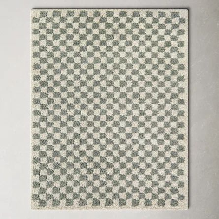 Walker Checkered Sage/Cream Shag Area Rug Play Room Rug, Sage Green Boys Room, Earthy Nursery, Sage Nursery, Baby Rack, Thick Pile Rug, Playroom Rug, Green Nursery, Nursery Rug