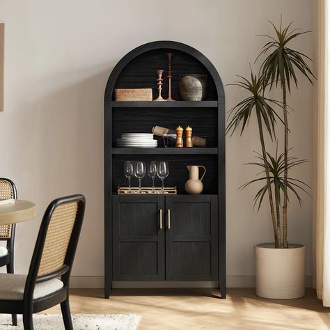 Millwood Pines Kropp 65.3" H x 30.7" W Standard Bookcase | Wayfair Black Accent Decor, Livingroom Table, Minimalist Bookcase, Arched Cabinet, Storage Bookcase, Wooden Storage Cabinet, Bookshelf Storage, Kitchen Pantry Cabinets, Living Room Cabinets