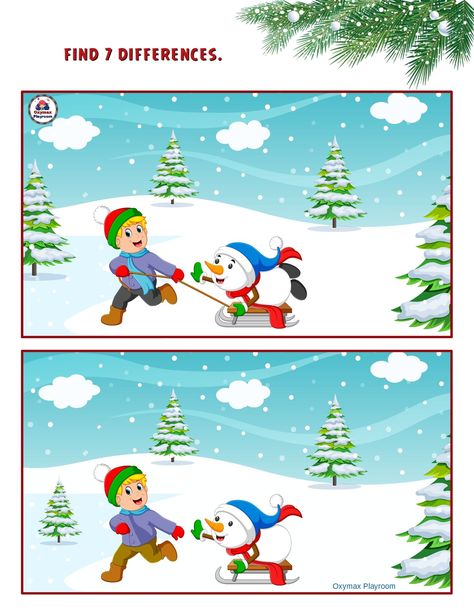 Spot The Difference Winter, Spot Difference Pictures, Spot The Difference Kids, English For Kids, Easy Toddler Activities, Christmas Teaching, Fun Christmas Games, Baby Learning Activities, Printables Free Kids