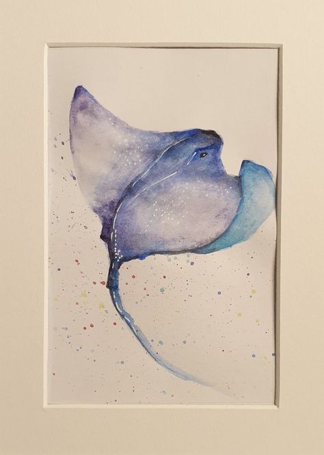 Stingray Drawing Art, Watercolour Stingray, Stingray Watercolor, Stingray Painting, Manta Ray Drawing, Mermaid Watercolor Painting, Mermaid Watercolor, Watercolor Mermaid, Sea Life Art