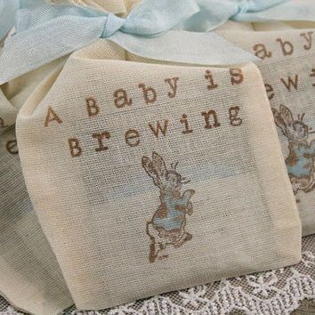 Peter Rabbit Baby Shower Favors Tea Bag Favors, A Baby Is Brewing, Peter Rabbit Nursery, Peter Rabbit Party, Baby Is Brewing, Bunny Baby Shower, Baby Shower Tea, Baby Shower Inspiration, Fiesta Baby Shower