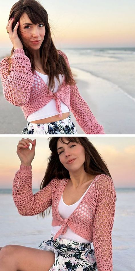 A versatile cardigan pattern for spring and summer. With an airy design and pastel color, this piece is both soothing and stylish. The light and breezy feel makes it ideal for layering over your favorite outfits on those cooler evenings. Crochet this cardigan for a beachy yet chic look. This cardigan pattern is easy to follow. Easy Crochet Summer Cardigan, Crochet Light Cardigan Pattern Free, Sundress And Cardigan Outfit, Crochet Light Cardigan, Summer Cardigan Crochet Pattern Free, Crochet Lacy Cardigan, Crochet Summer Cardigan Pattern Free, Summer Cardigan Crochet, Summer Crochet Cardigan