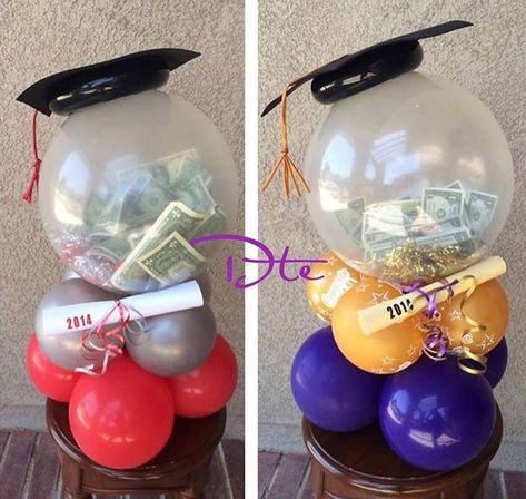 Grad Balloons, Money Balloon, Stuffed Balloons, Graduation Party High, Senior Graduation Party, Graduation Party Diy, Graduation Party Centerpieces, Graduation Money, Graduation Party Themes