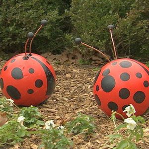 bowling ball lady bugs Bowling Ball Ladybug, Bowling Ball Yard Art, Bowling Ball Art, P Allen Smith, Bowling Balls, Yard Ornaments, Outdoor Crafts, Lady Bugs, Bowling Ball