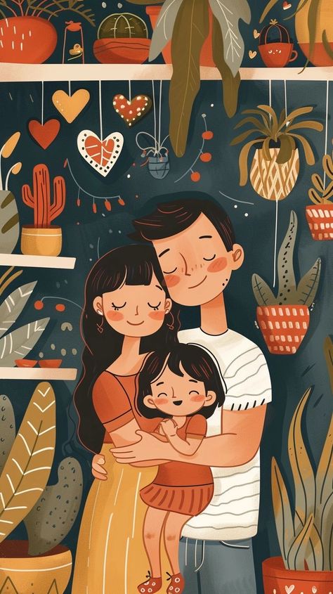 Family Illustration Art Drawings, Family Drawing Illustration, Album Artwork Cover Art, Portrait Couple, Draw Cute, Family Drawing, Illustration Cute, Family Cartoon, Meaningful Art